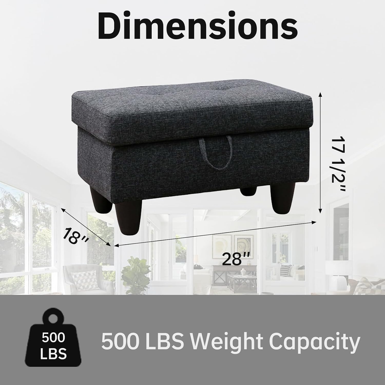 Slate Gray Linen Storage Foot Stool