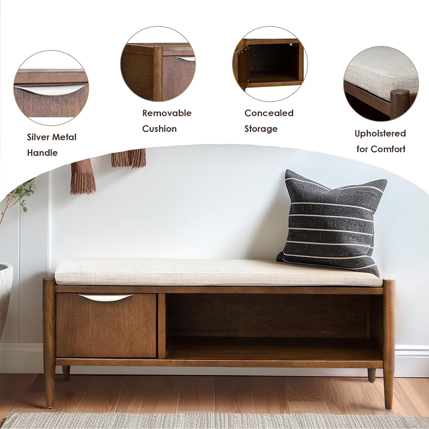 Walnut Brown Storage Entryway Shoe Bench