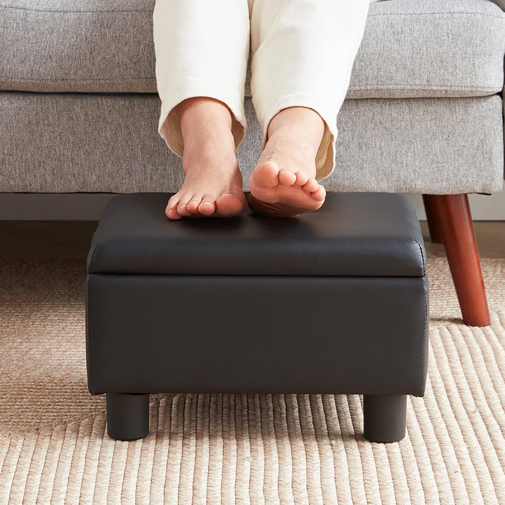 Black Small Leather Foot Stool