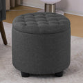 Dark Grey Tufted Round Storage Ottoman