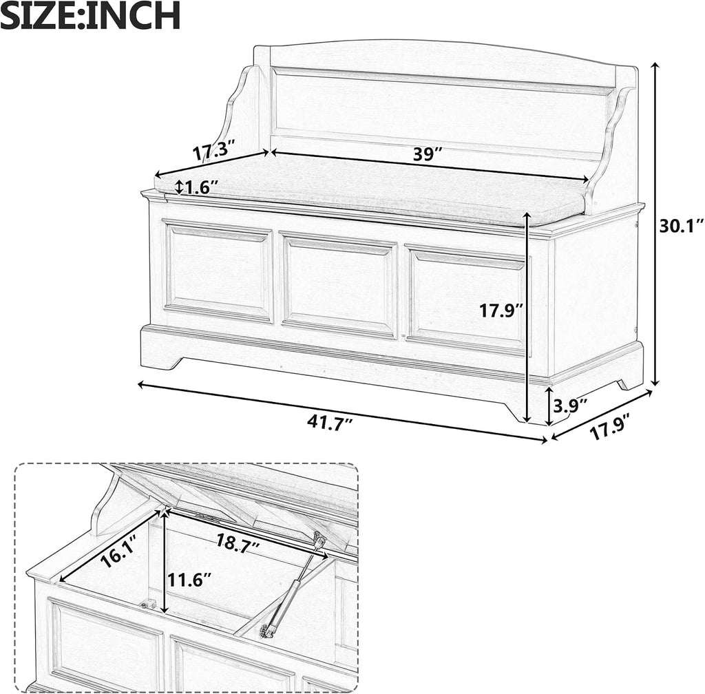 White Farmhouse Cushioned Storage Ottoman Bench