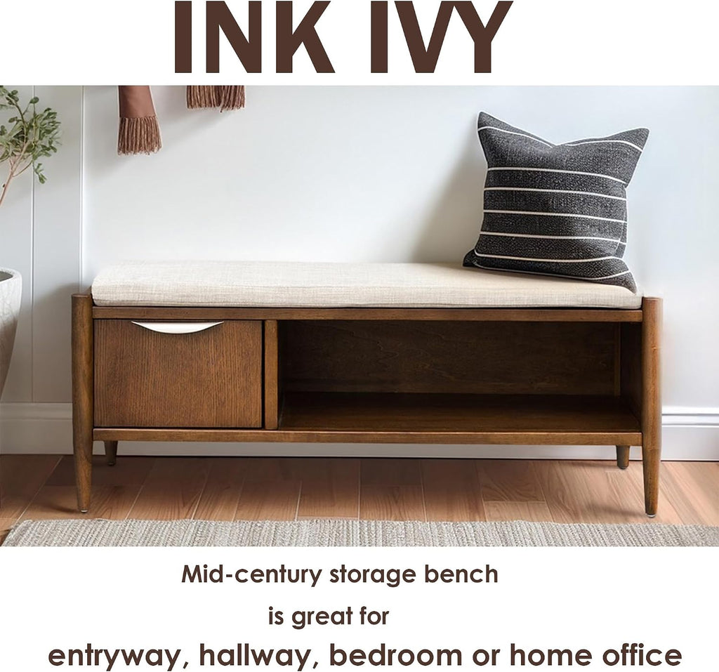 Walnut Brown Storage Entryway Shoe Bench