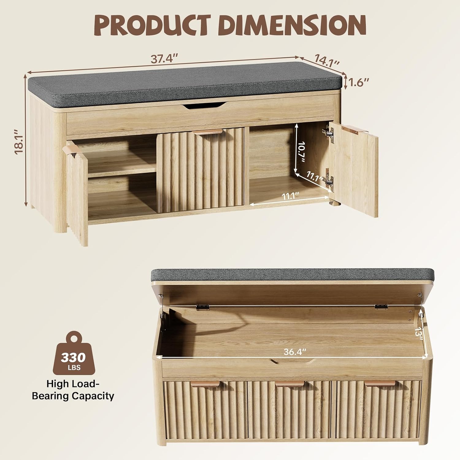 Natural Wood Lift Top Shoe Storage Bench