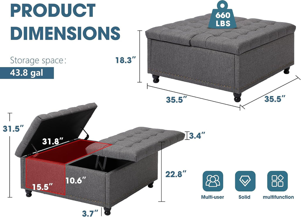 Gray Tufted Storage Ottoman