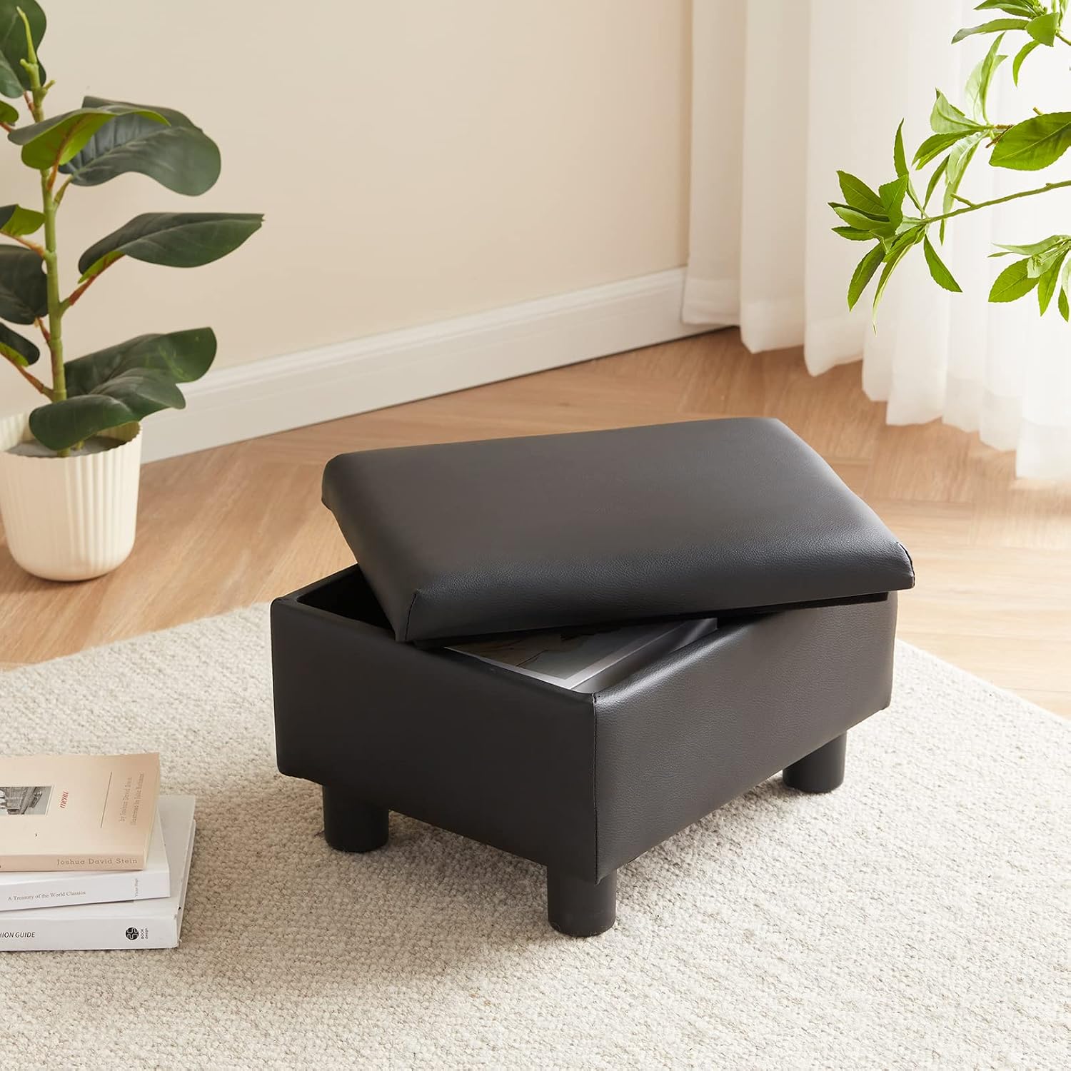 Black Small Leather Foot Stool