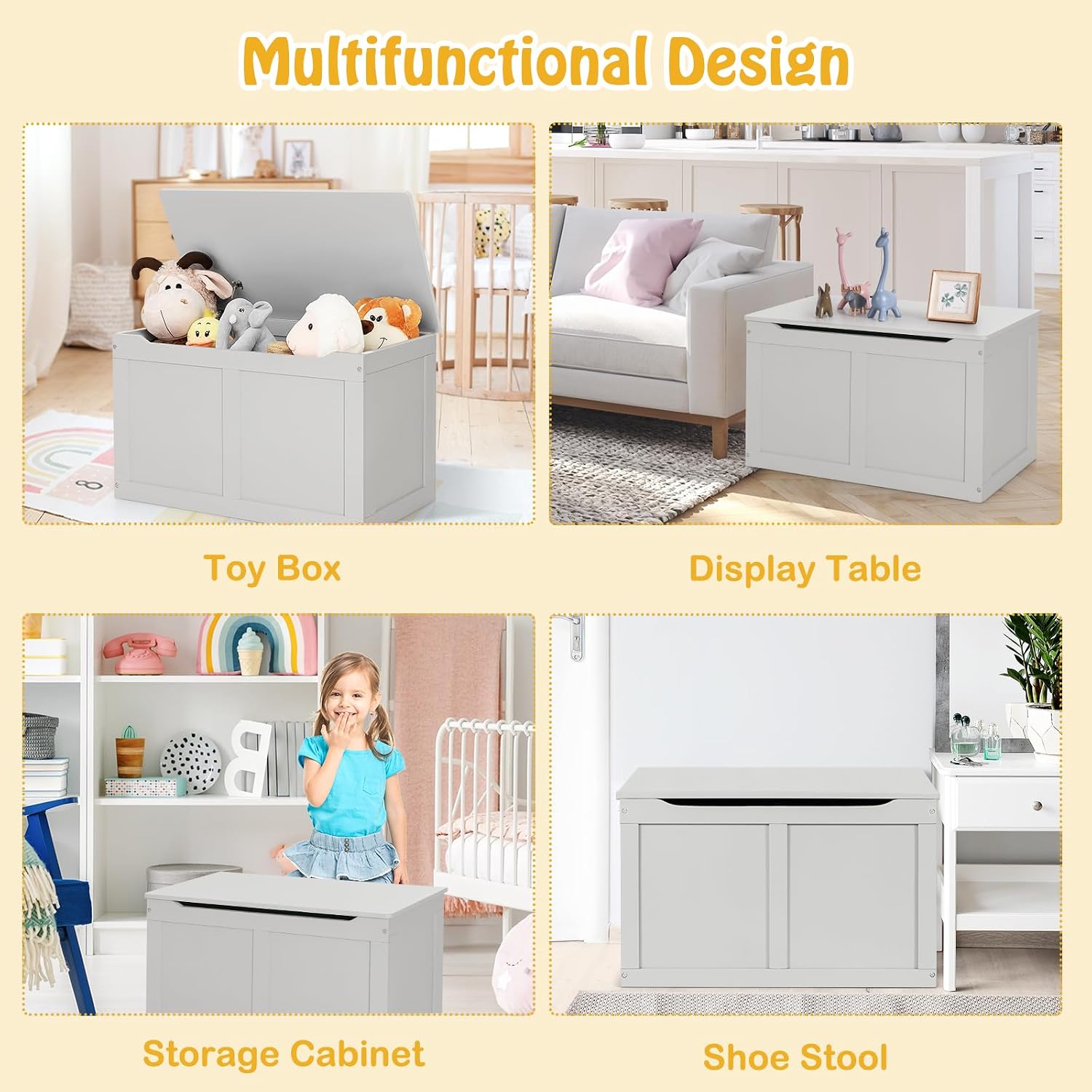 Grey Kids Flip Top Toy Storage Chest