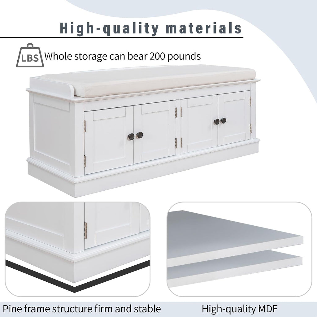 White Rustic Wood Shoe Storage Bench