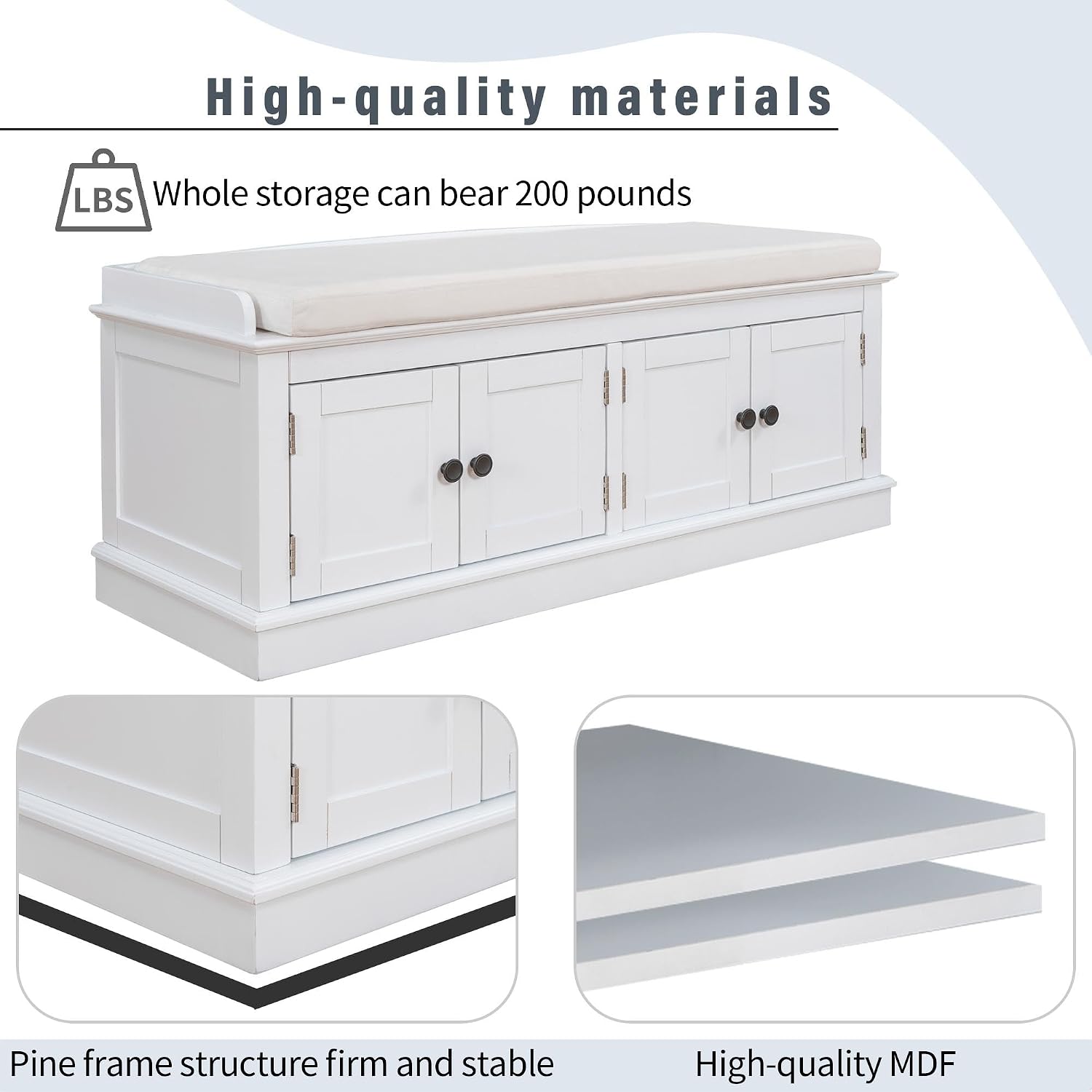 White Rustic Wood Shoe Storage Bench