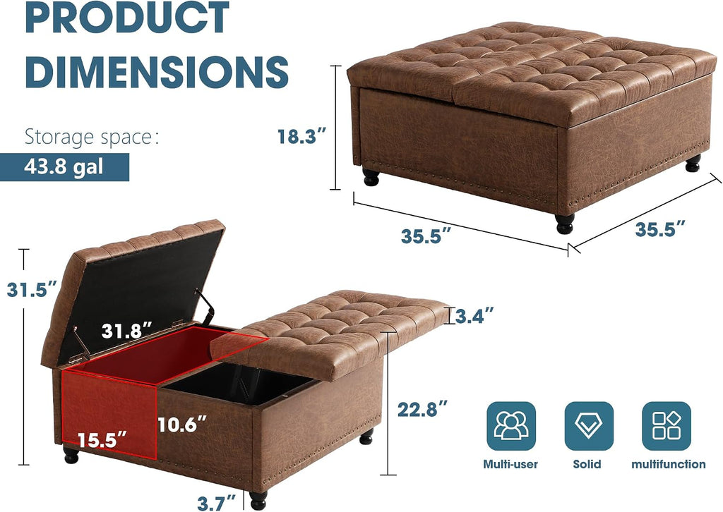 Brown Tufted Storage Ottoman
