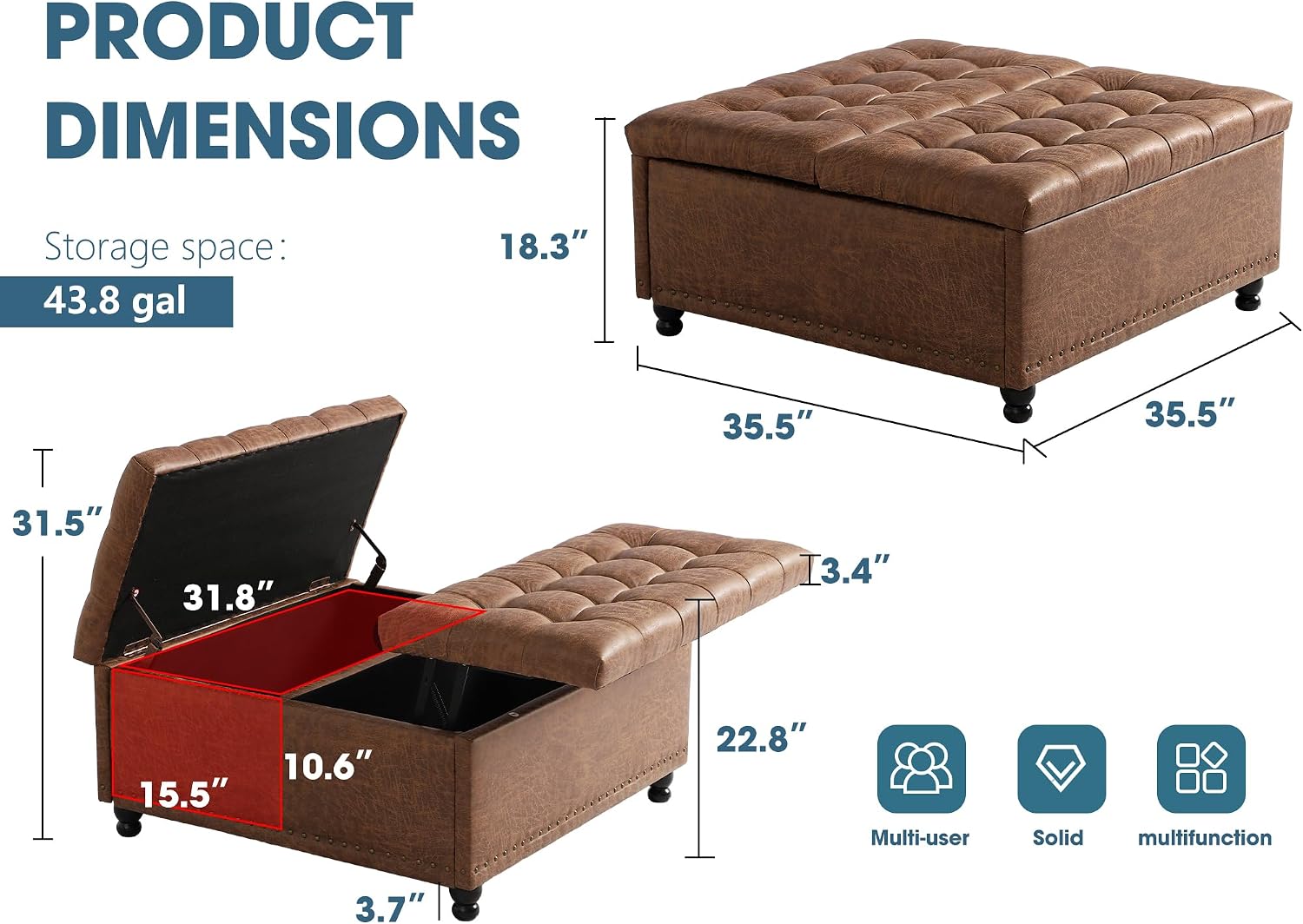 Brown Tufted Storage Ottoman