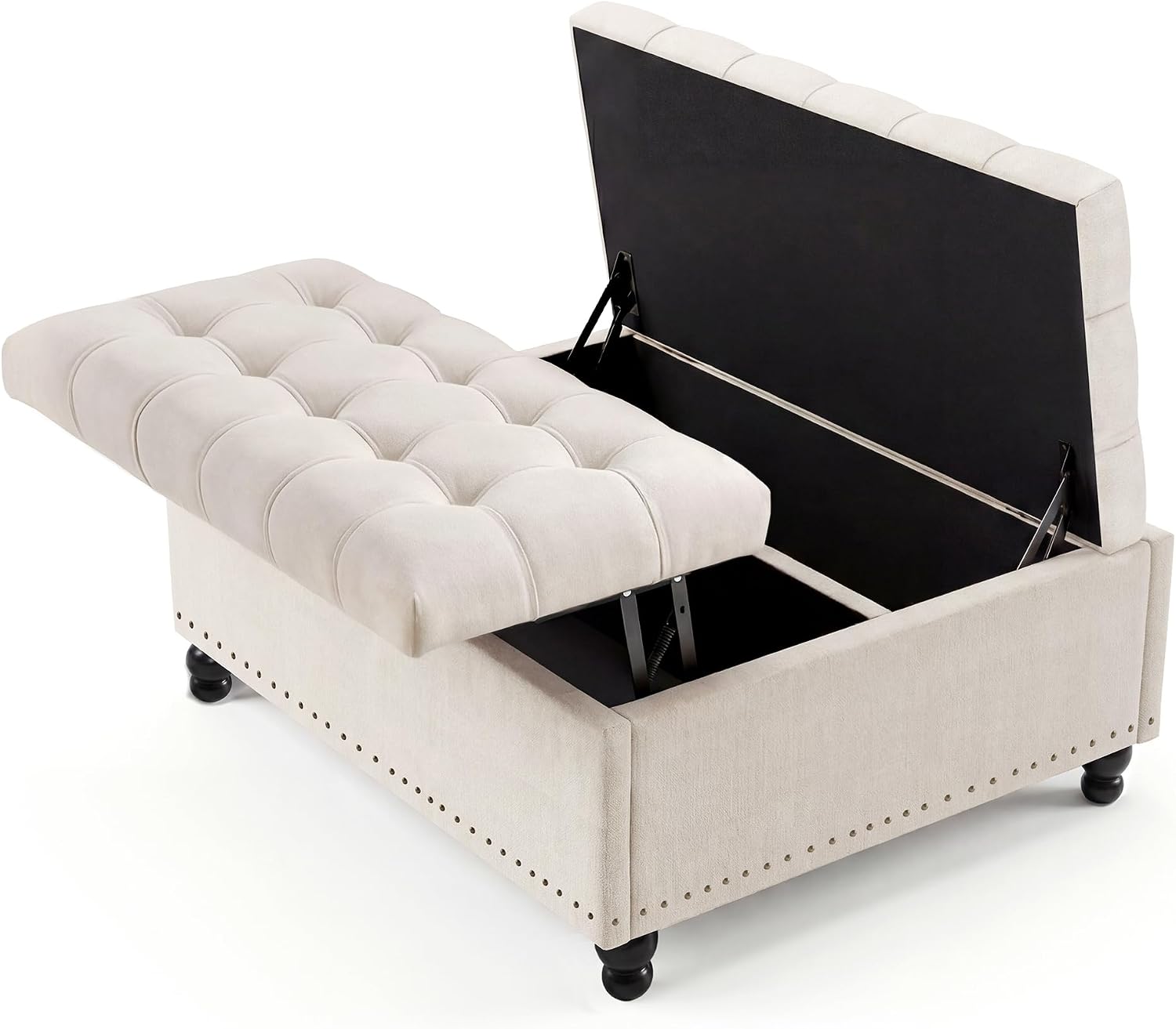 Beige Tufted Storage Ottoman Bench