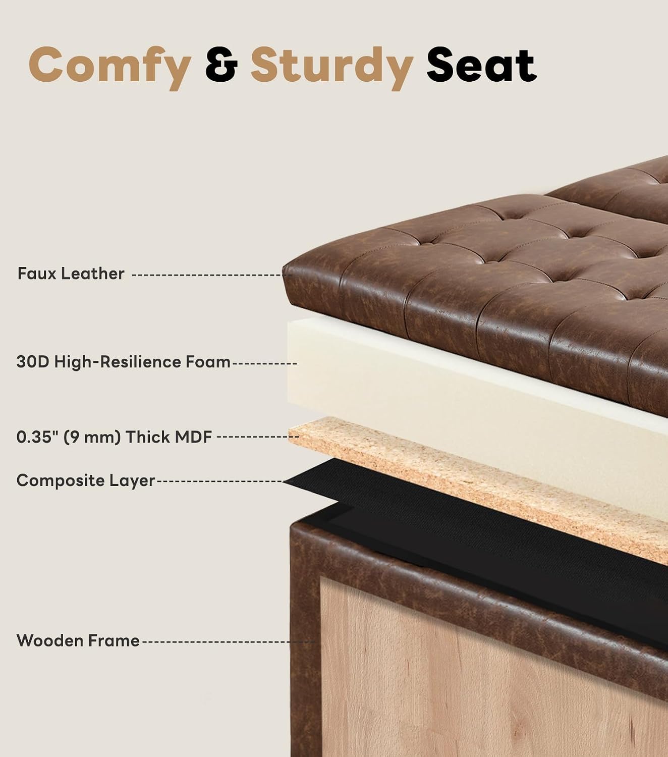 Brown Leather Lift Storage Ottoman