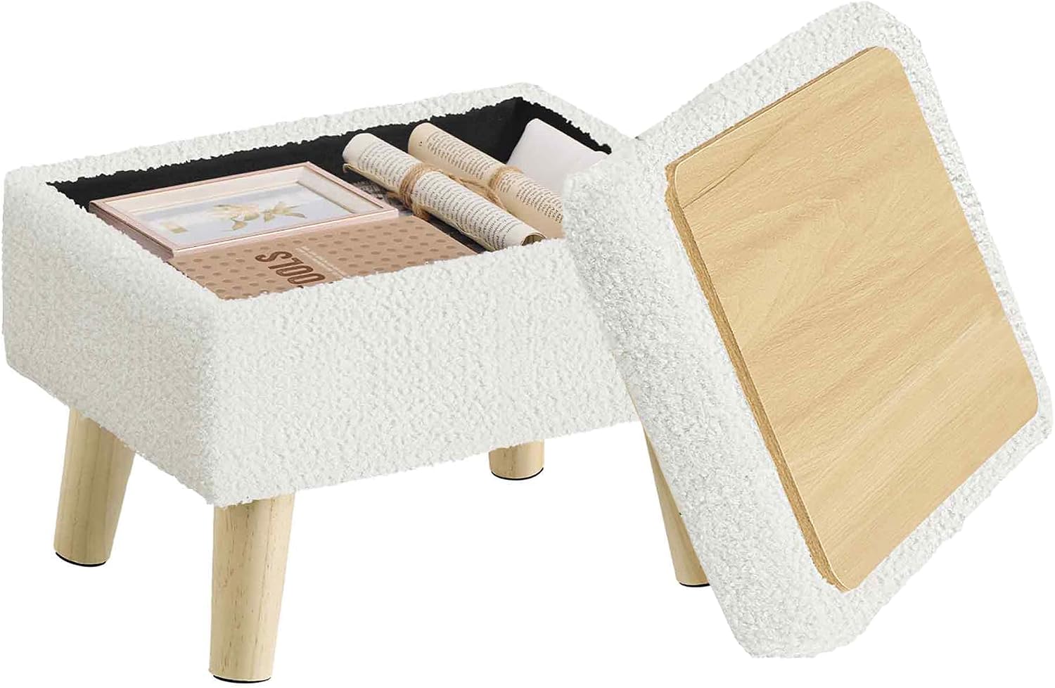 Cream Teddy Fleece Storage Foot Stool