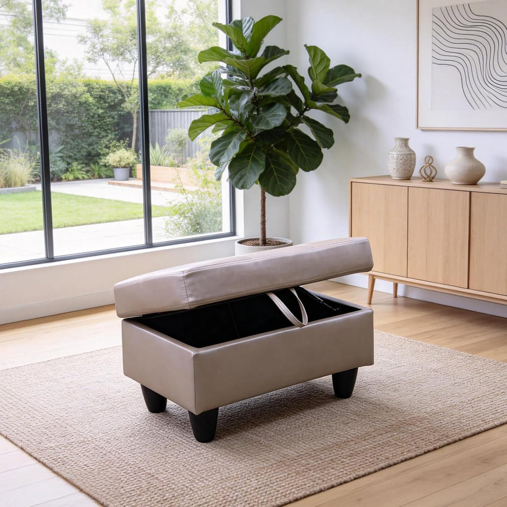 Slate Gray Linen Storage Foot Stool