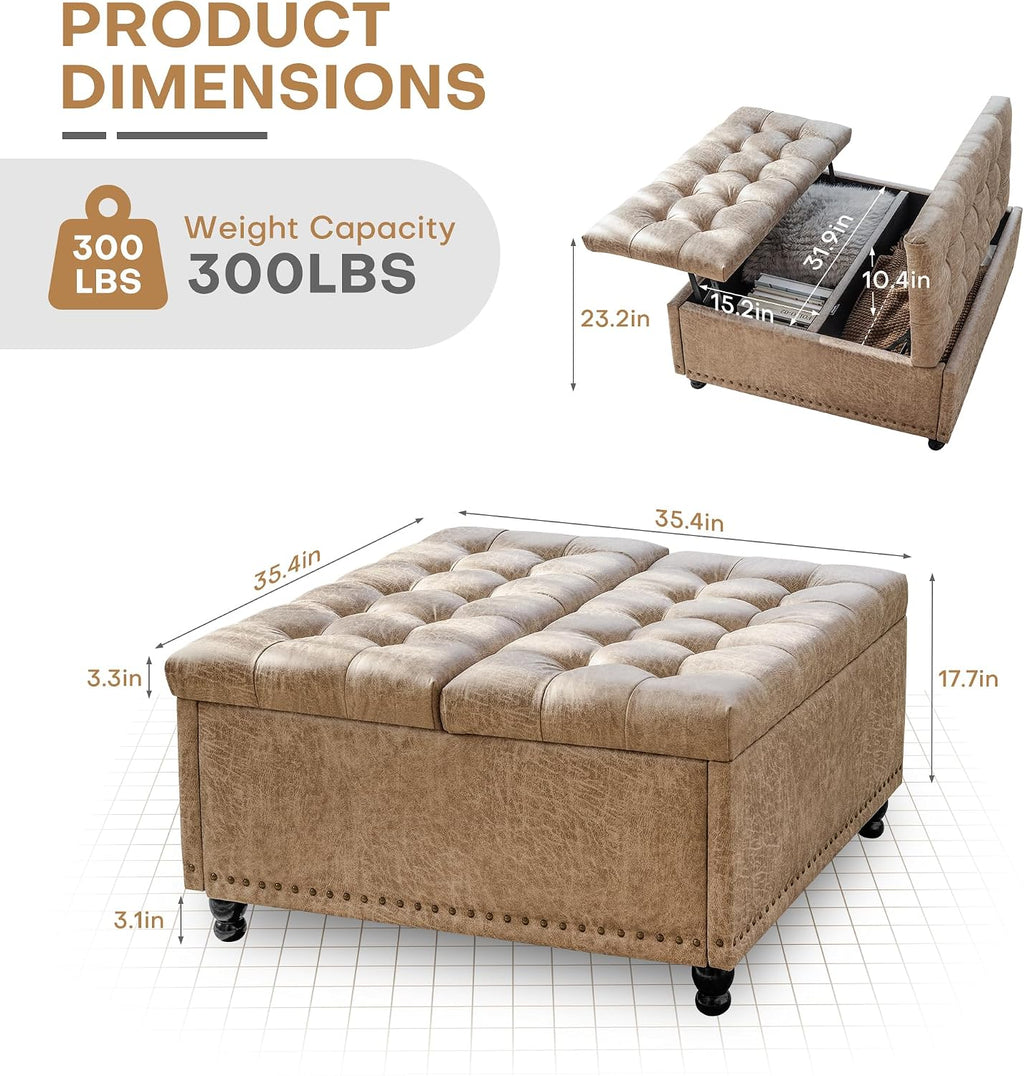 Champagne Leather Storage Ottoman