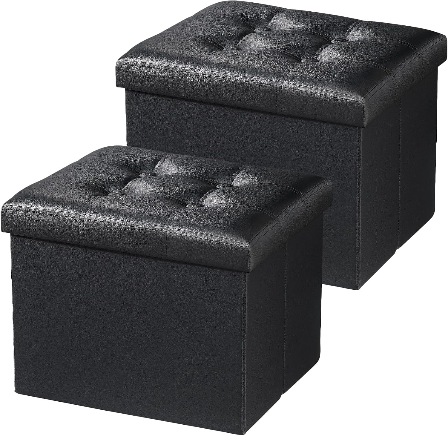 Black 2-Pack Folding Leather Storage Stools