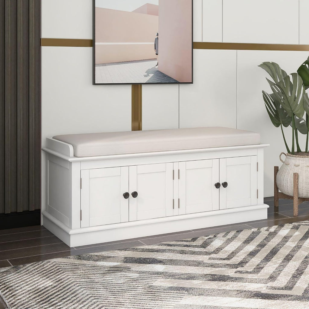White Rustic Wood Shoe Storage Bench