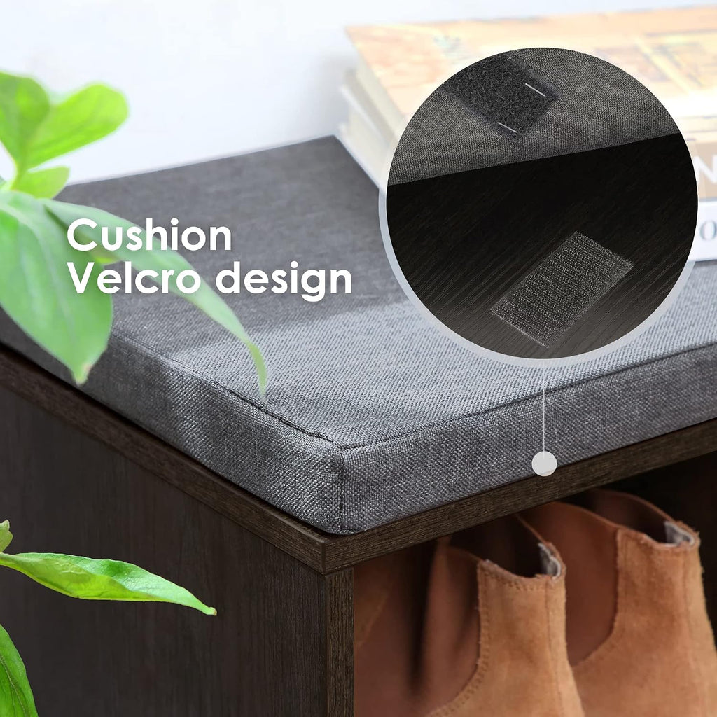 Black 10-Compartment Storage Shoe Bench