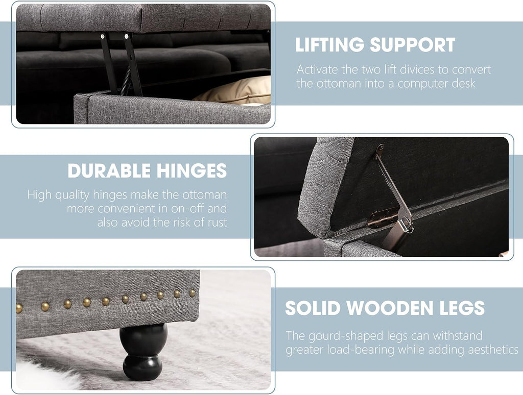 Gray Tufted Storage Ottoman