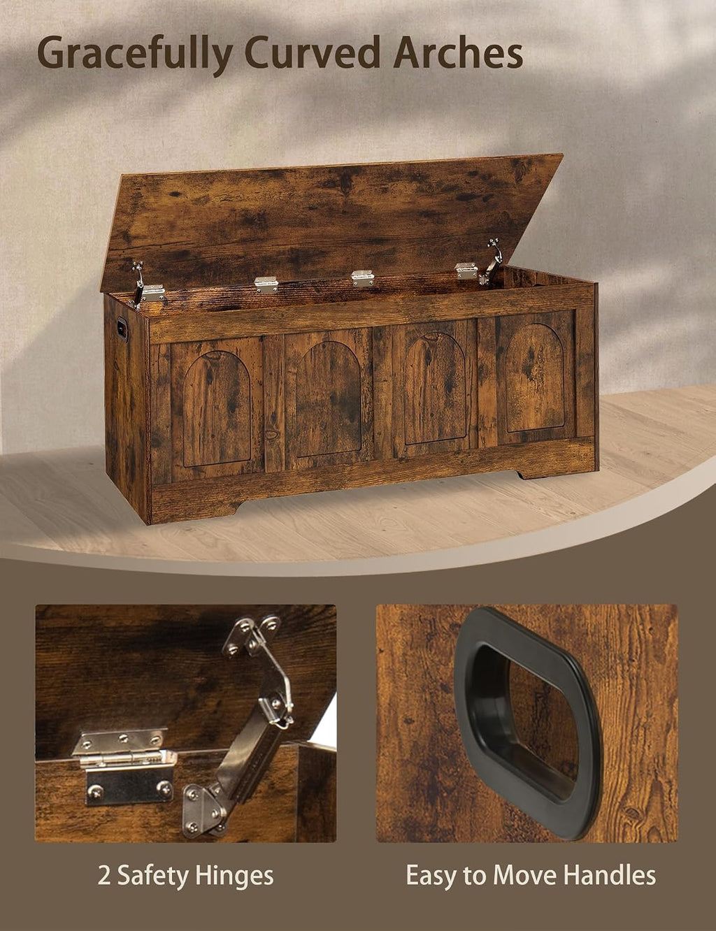 Rustic Brown Flip Top Large Wooden Storage Chest