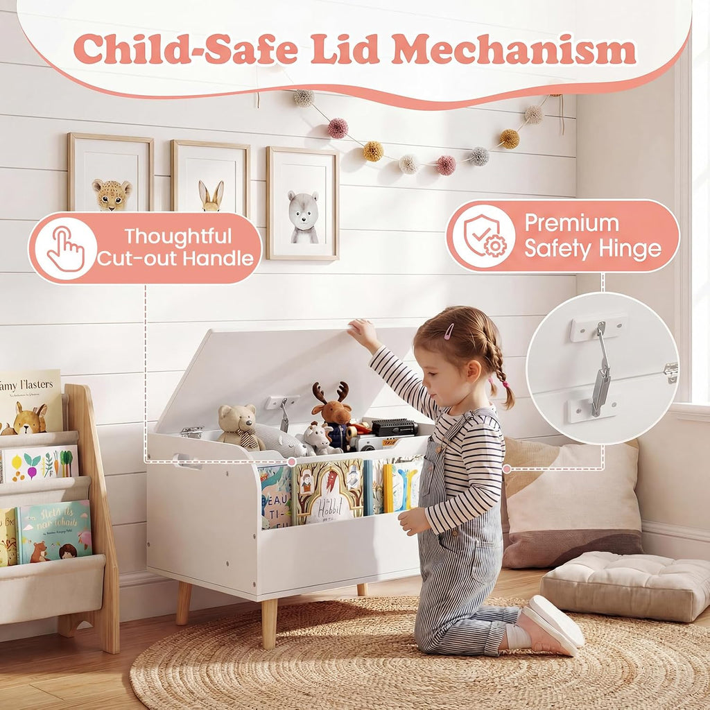 White Kids Toy Chest with Bookshelf