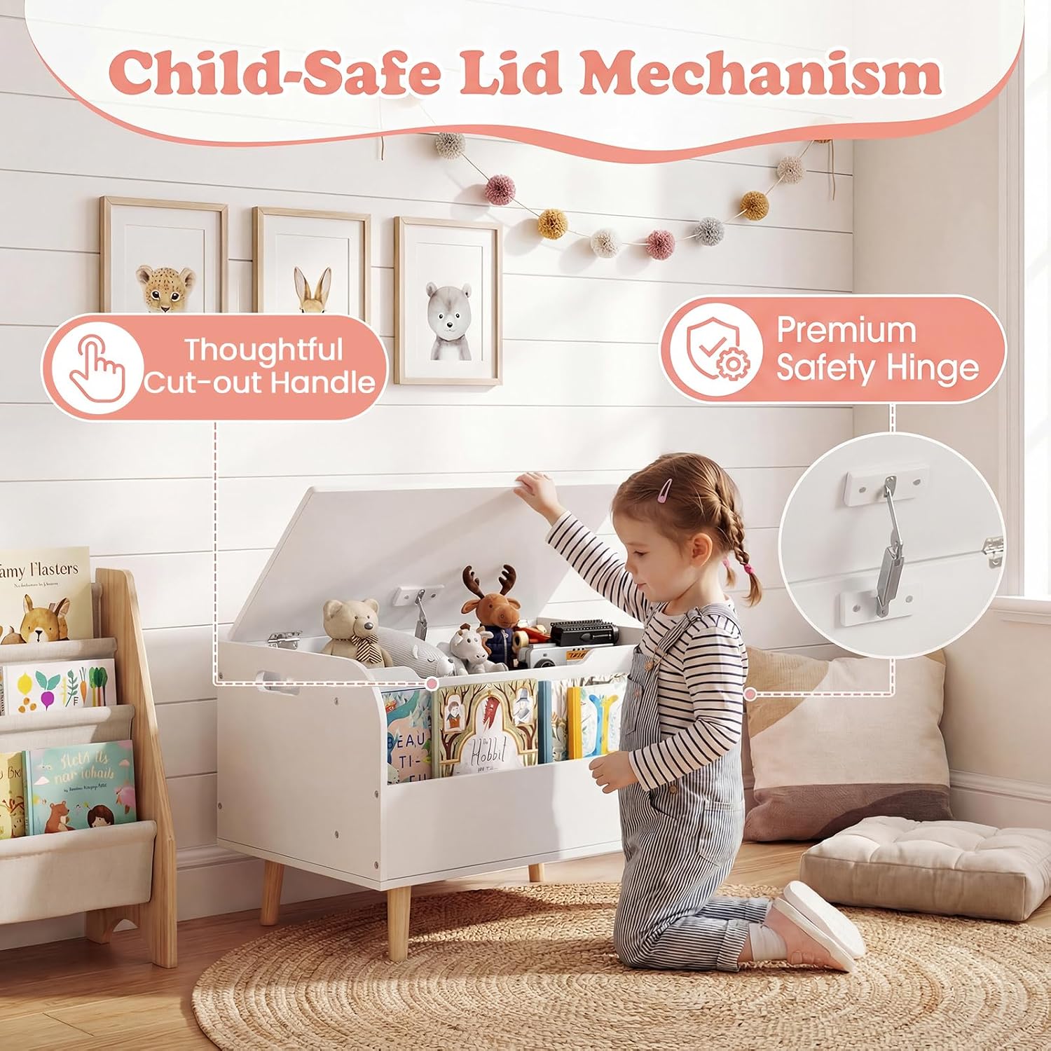 White Kids Toy Chest with Bookshelf