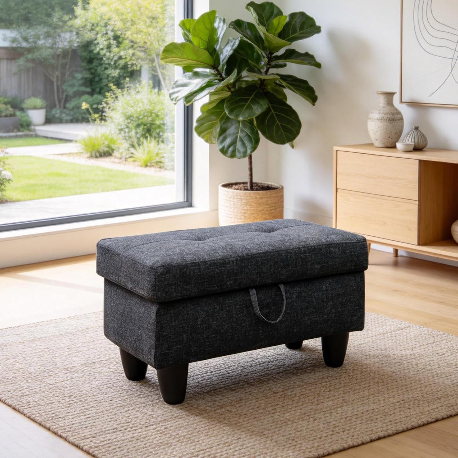 Slate Gray Linen Storage Foot Stool
