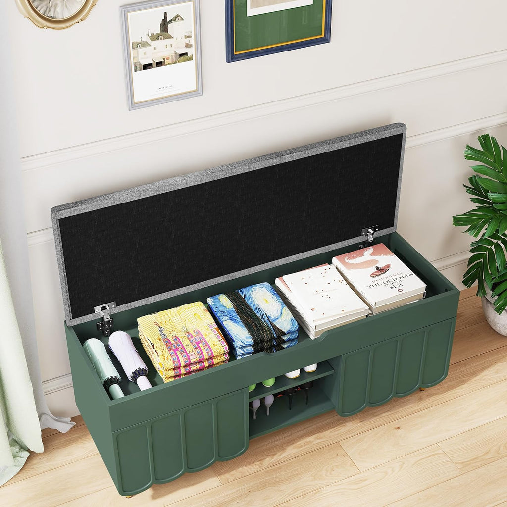 Green Geometric Grain Hidden Storage Shoe Bench