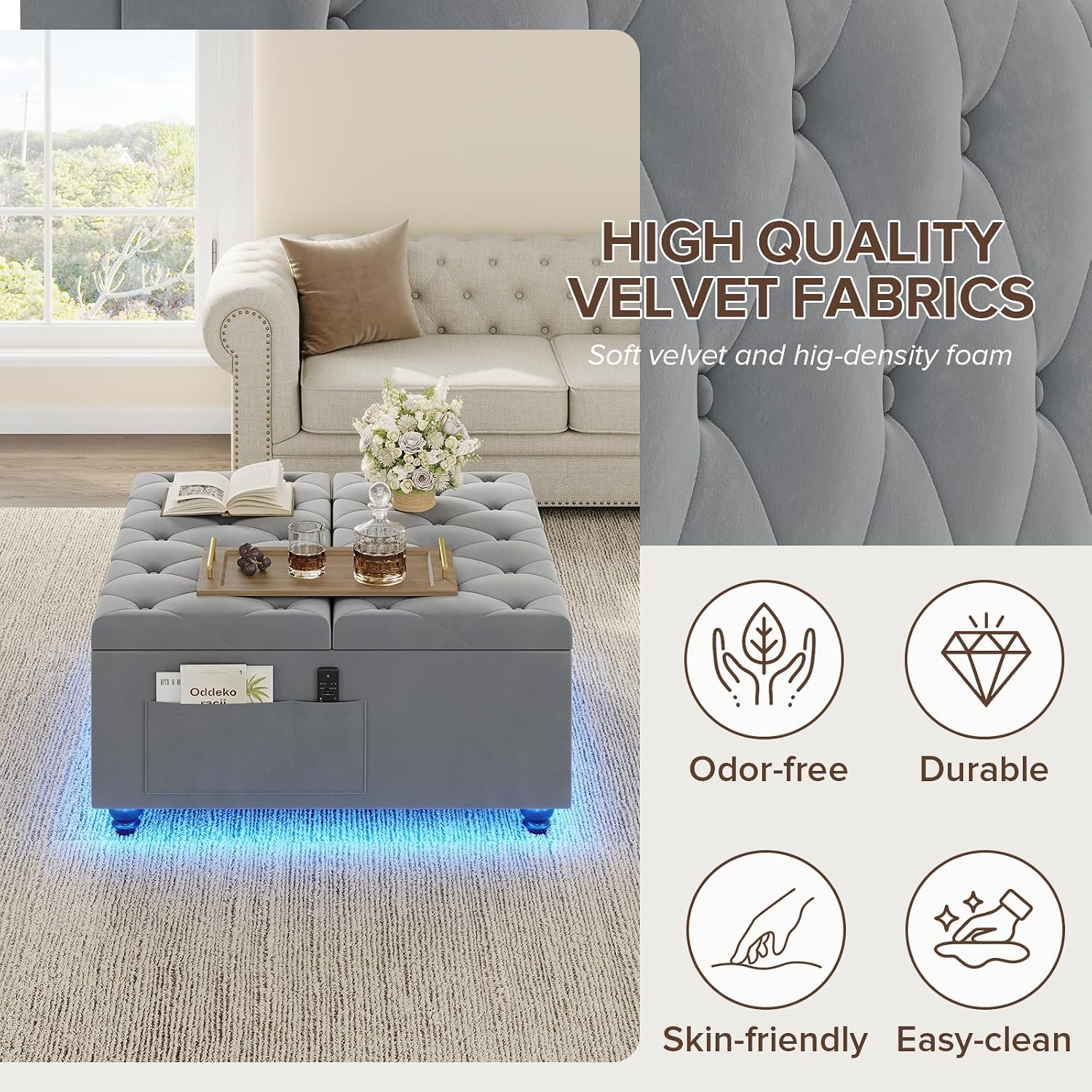 Gray Velvet Charging Ottoman