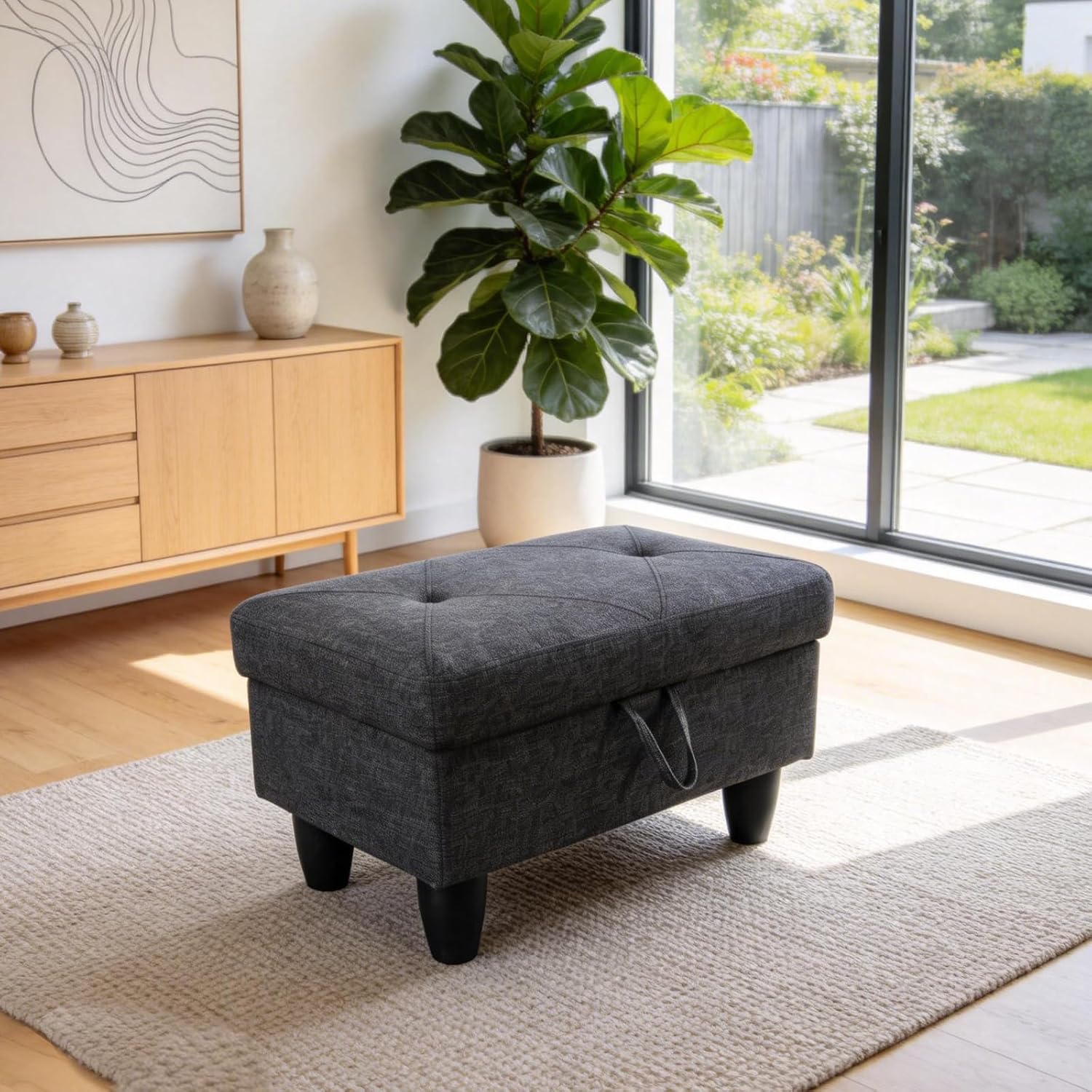 Slate Gray Linen Storage Foot Stool