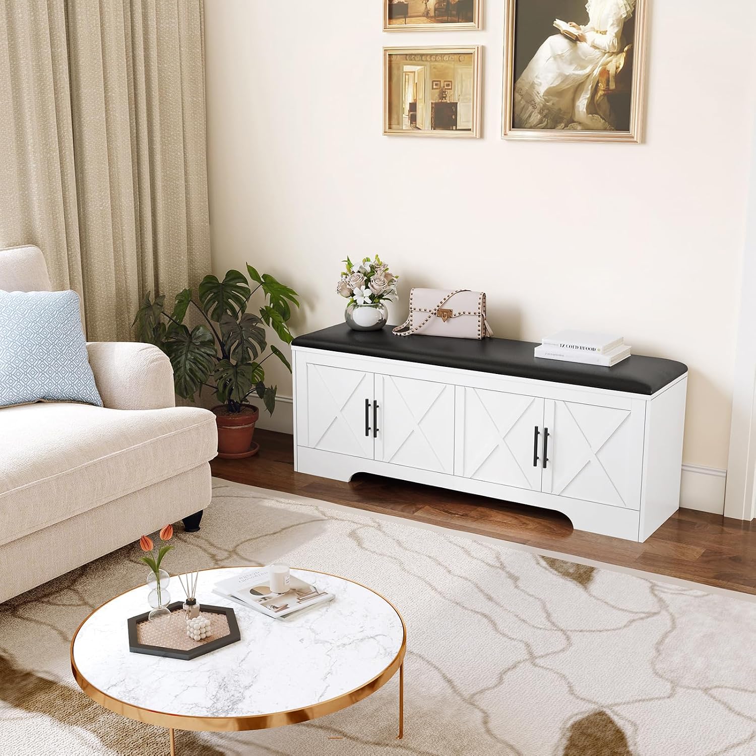 White Lift Top Storage Window Bench   你都有哪些颜色的储物长凳？   这款长凳的承重能力如何？   长凳的坐垫是什么材质的？