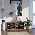 Rustic Brown 10-Compartment Cushioned Shoe Storage Bench
