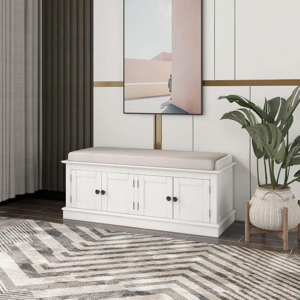White Rustic Wood Shoe Storage Bench