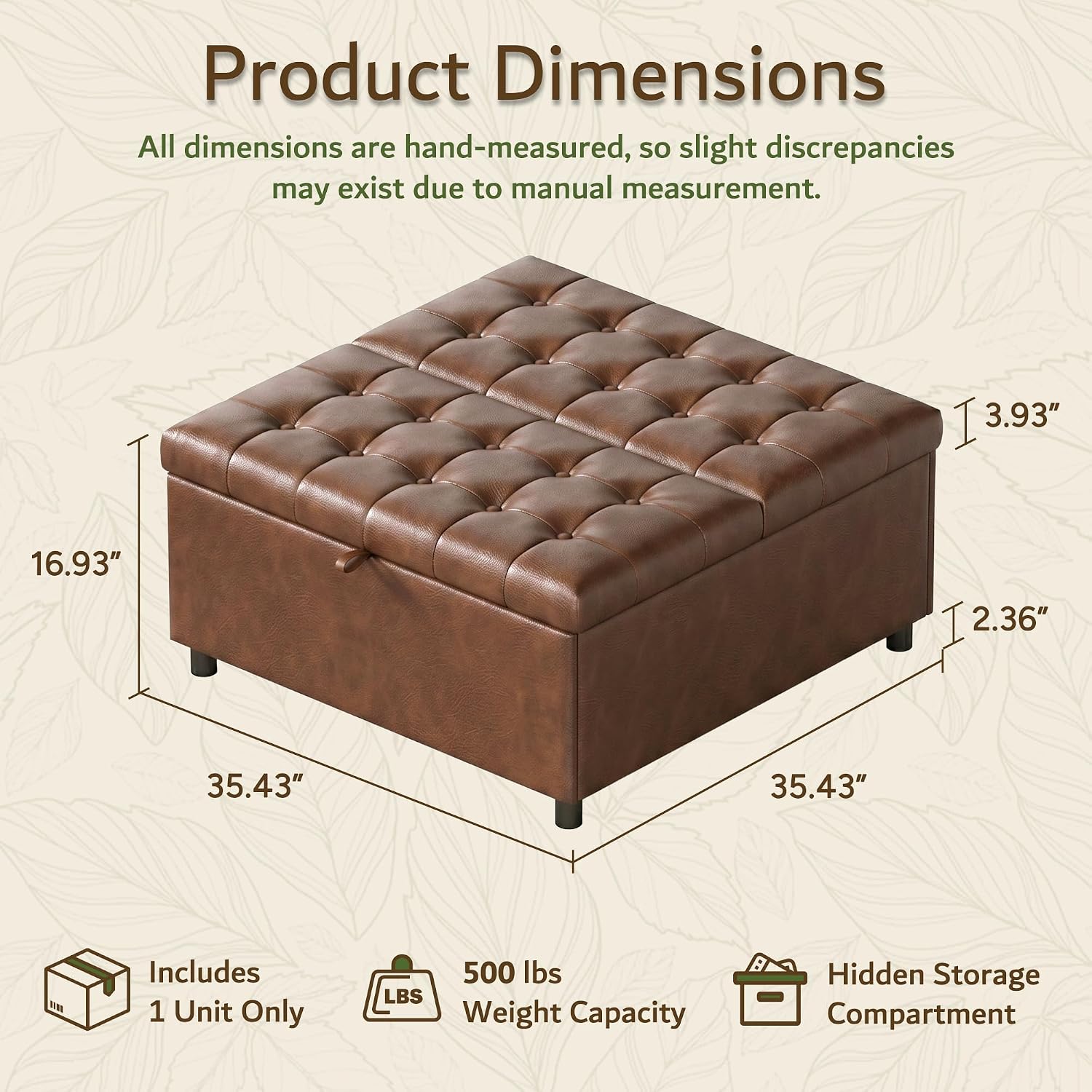 Brown Leather Storage Ottoman Bench