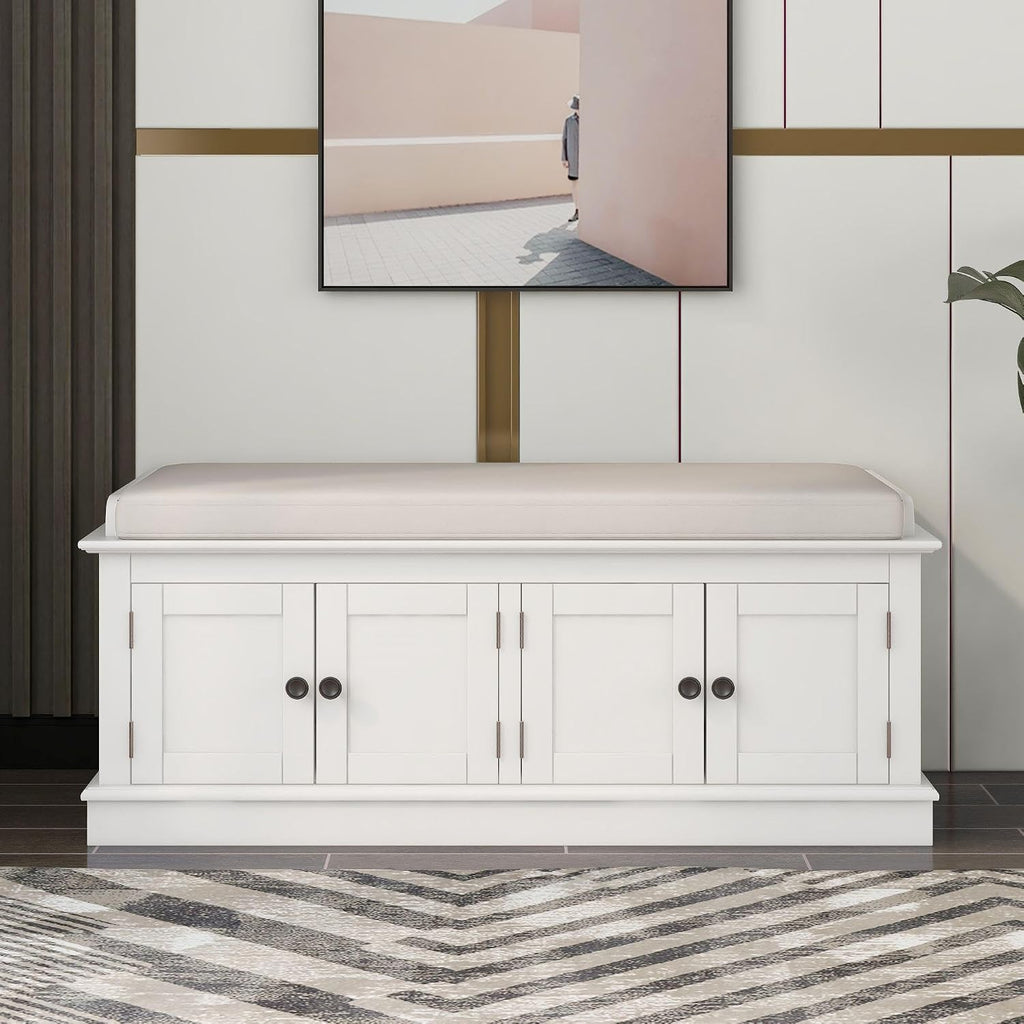 White Rustic Wood Shoe Storage Bench