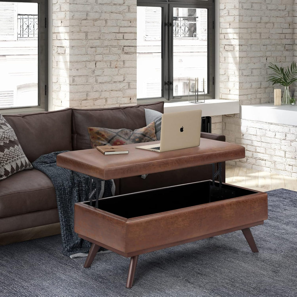 Saddle Brown Mid-Century Storage Ottoman