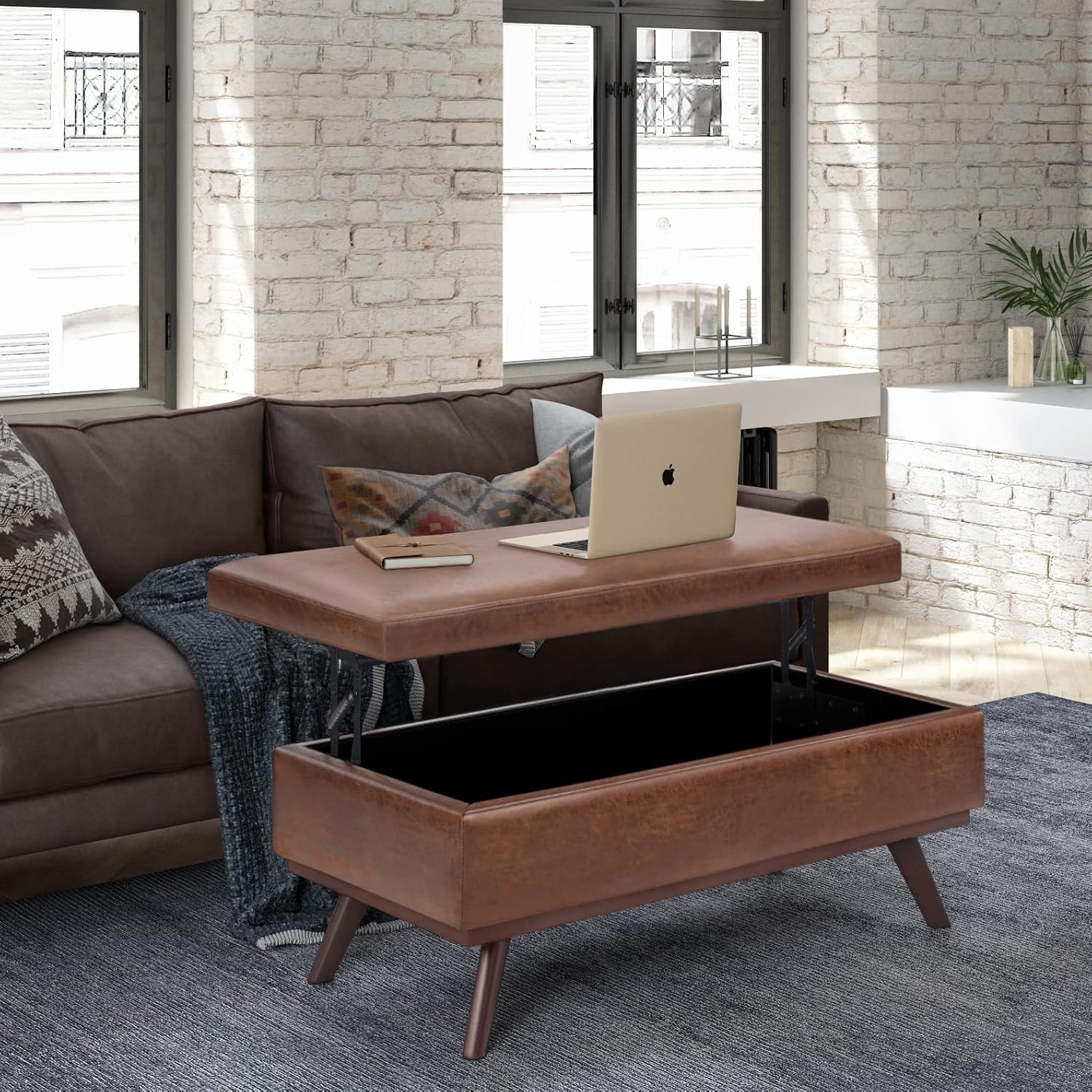 Saddle Brown Mid-Century Storage Ottoman