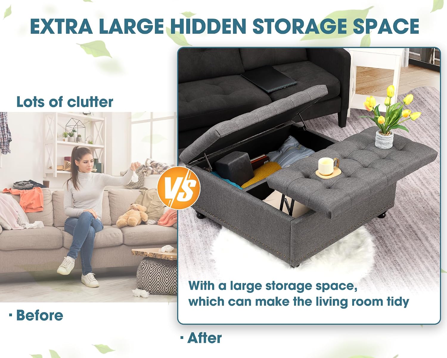 Gray Tufted Storage Ottoman