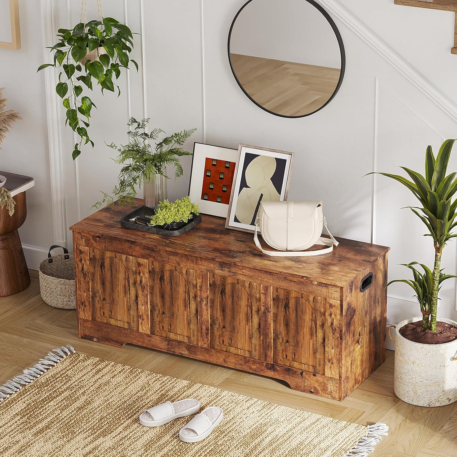 Rustic Brown Flip Top Large Wooden Storage Chest