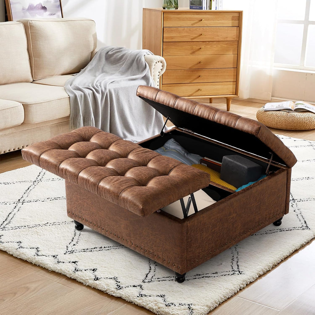Brown Tufted Storage Ottoman