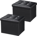 Black 2-Pack Folding Leather Storage Ottomans