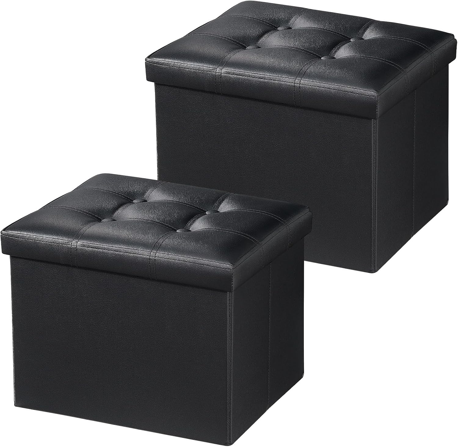 Black 2-Pack Folding Leather Storage Ottomans