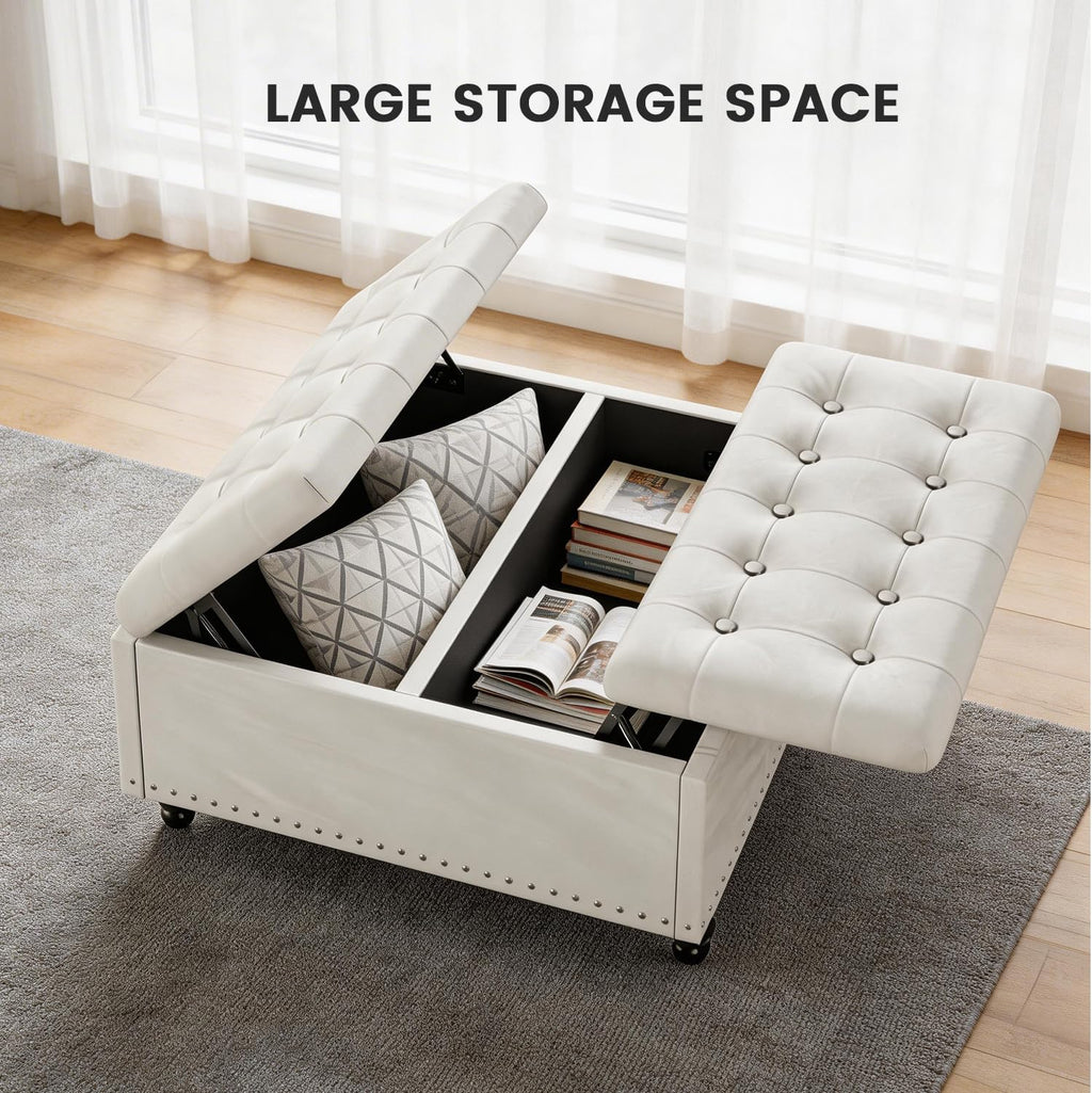 Beige Tufted Storage Ottoman