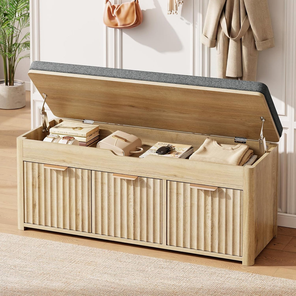 Natural Wood Lift Top Shoe Storage Bench