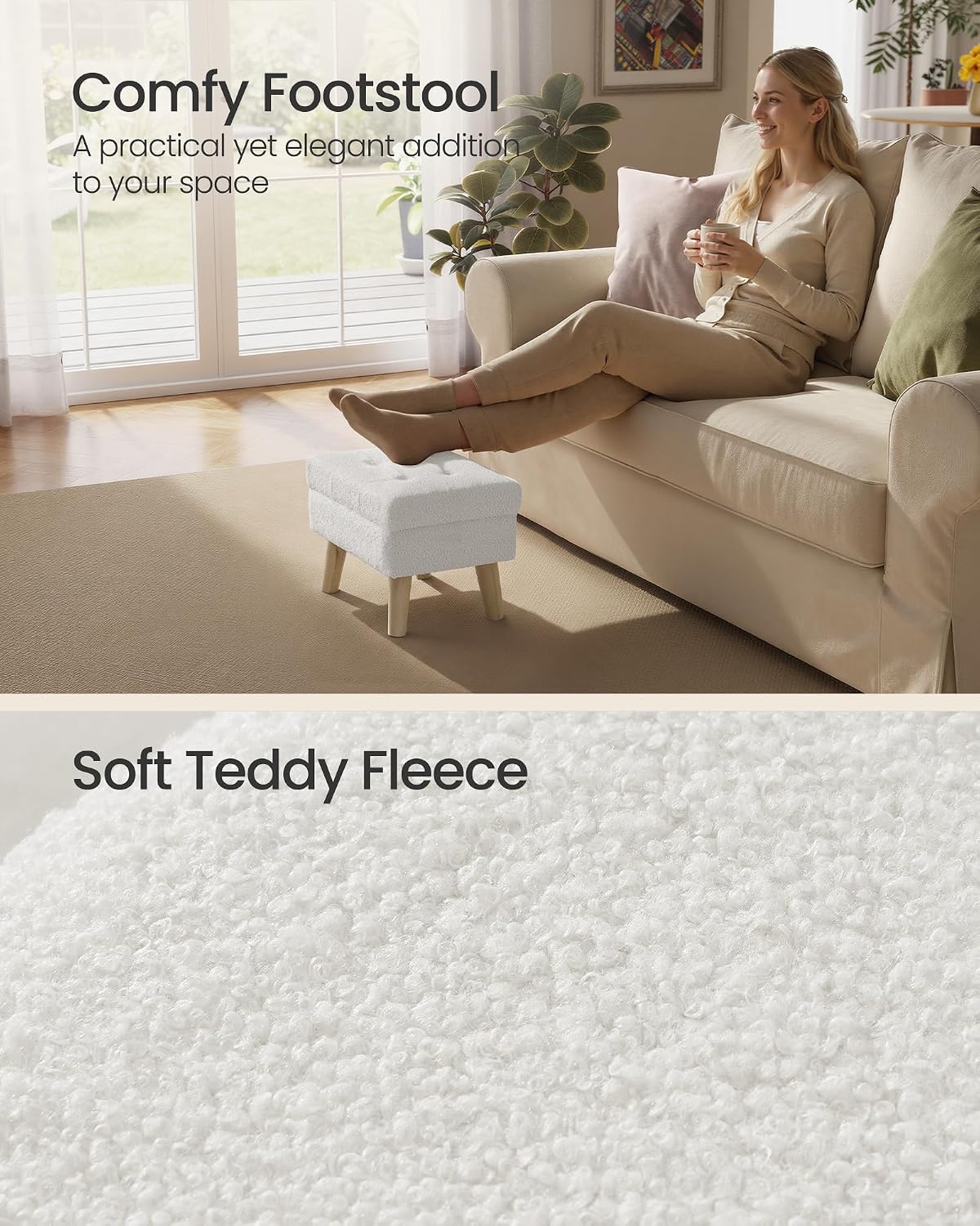 Cream Teddy Fleece Storage Foot Stool