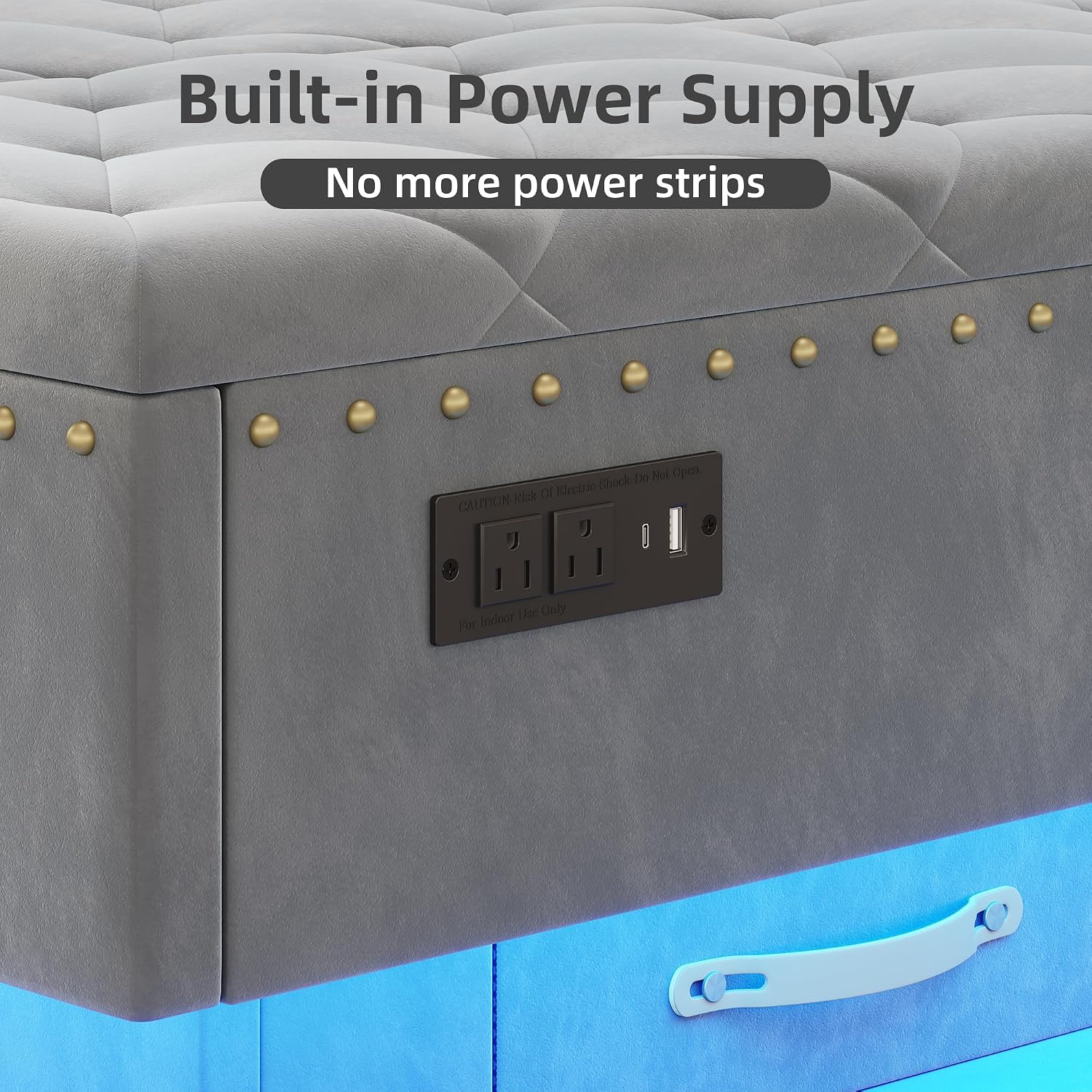 Gray LED Charging Storage Ottoman