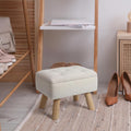Cream Boucle Storage Foot Stool with Wood Legs