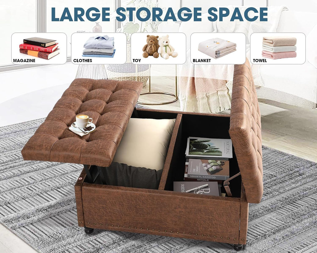 Brown Tufted Storage Ottoman