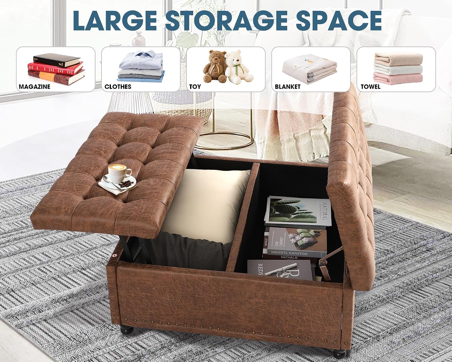 Brown Tufted Storage Ottoman