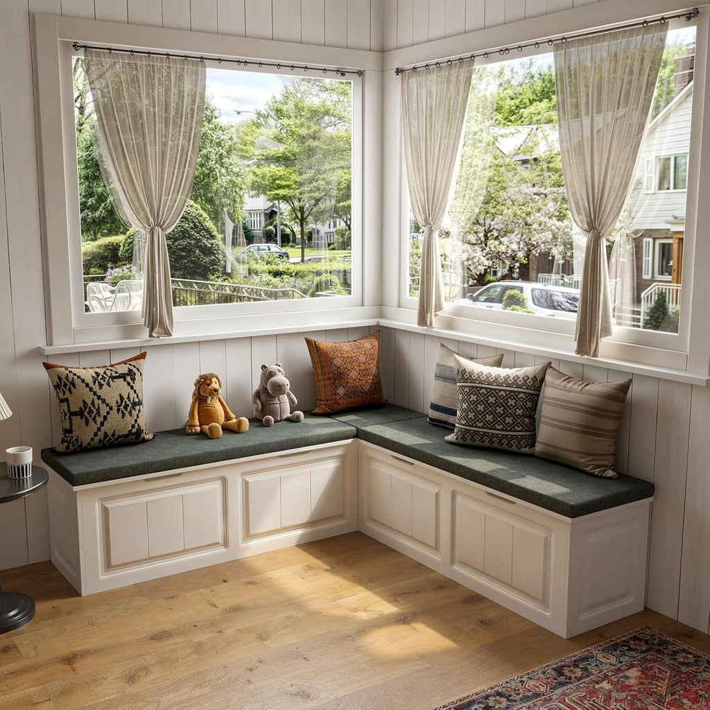 White Grey L-Shaped Storage Breakfast Nook Bench